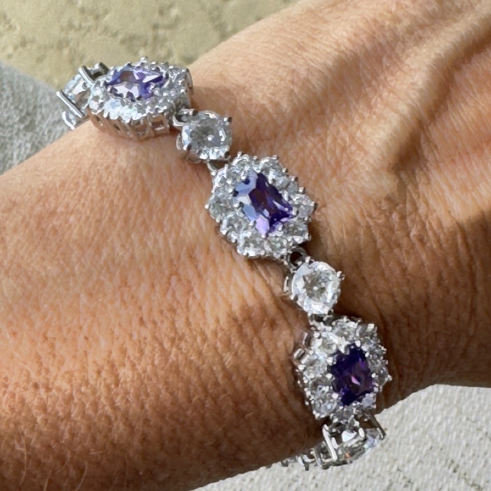 VINTAGE JBK JACQUELINE BOUVIER KENNEDY FAUX TANZANITE RHINESTONE BRACELET 7"-8"